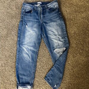 Women's Straight Leg Distressed Denim Jeans - Blue